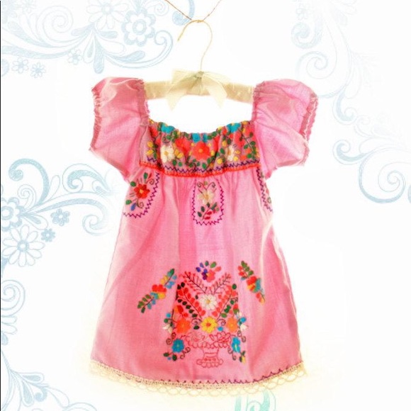 Mexican Baby Dress Embroidered Off Shoulder - Picture 1 of 5